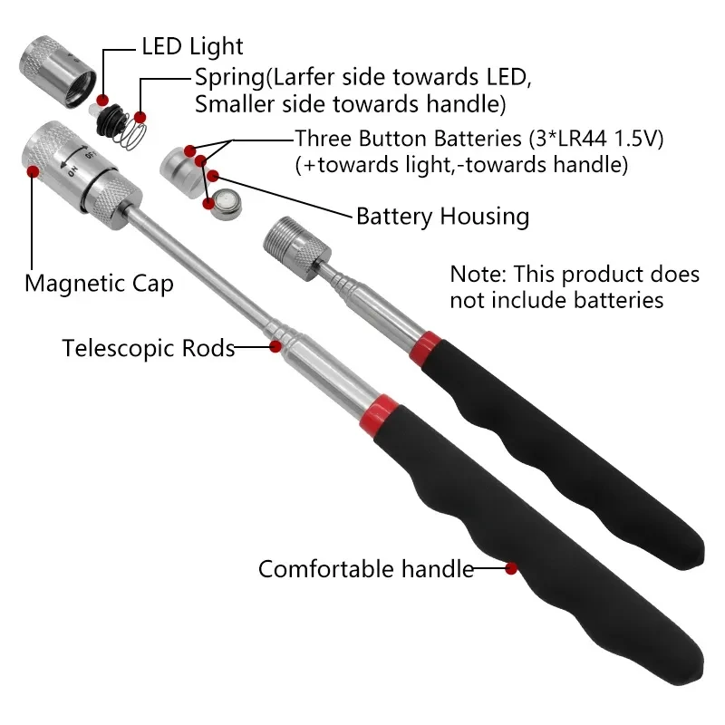 Fishing Rod Telescopic - Stylo magnétique télescopique avec lumière LED,